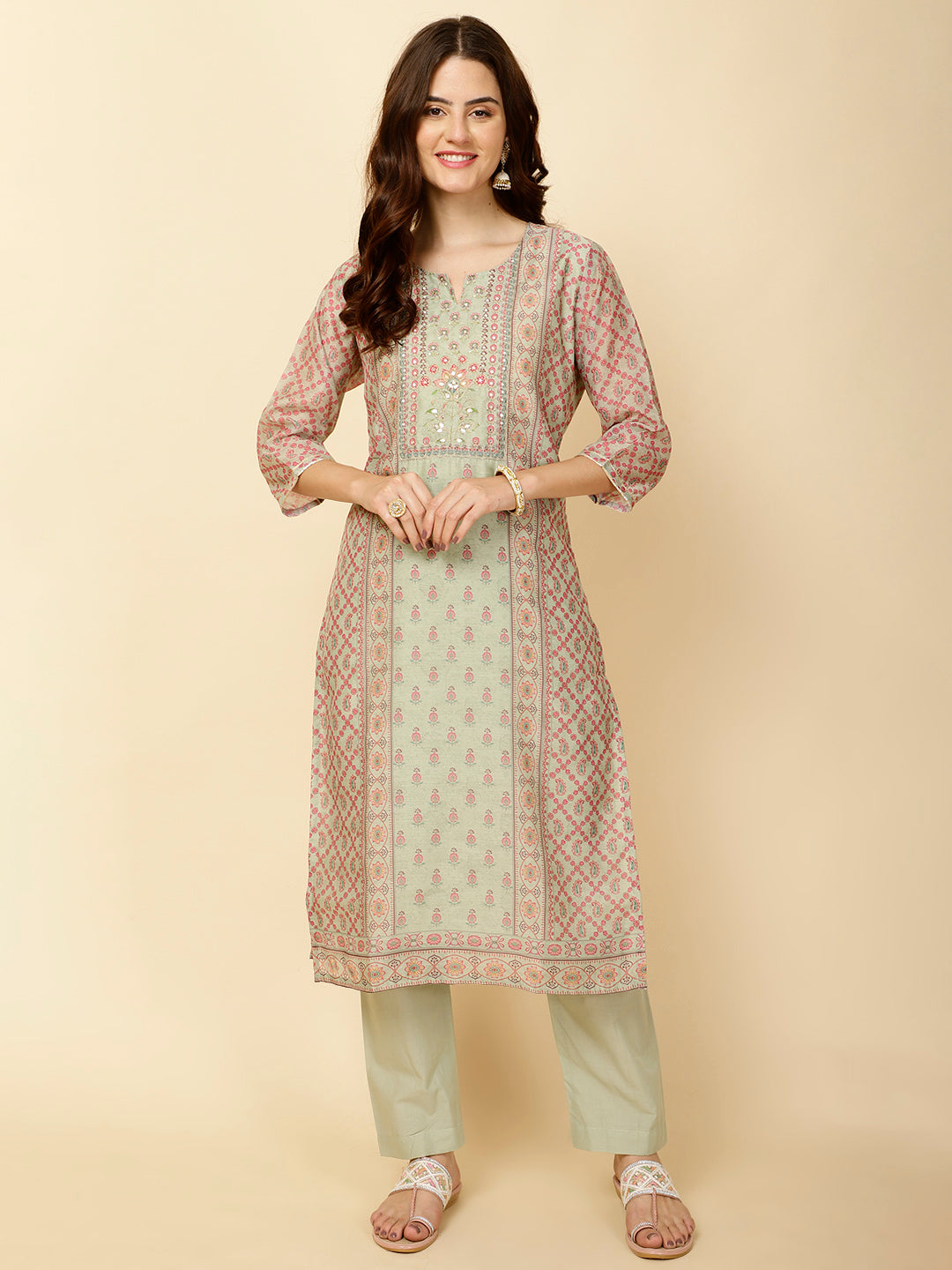 Printed Cotton Straight Kurta With Pants