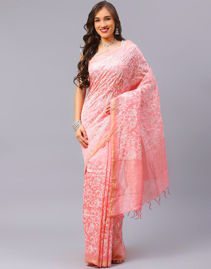 Cotton Linen Embroidery Saree