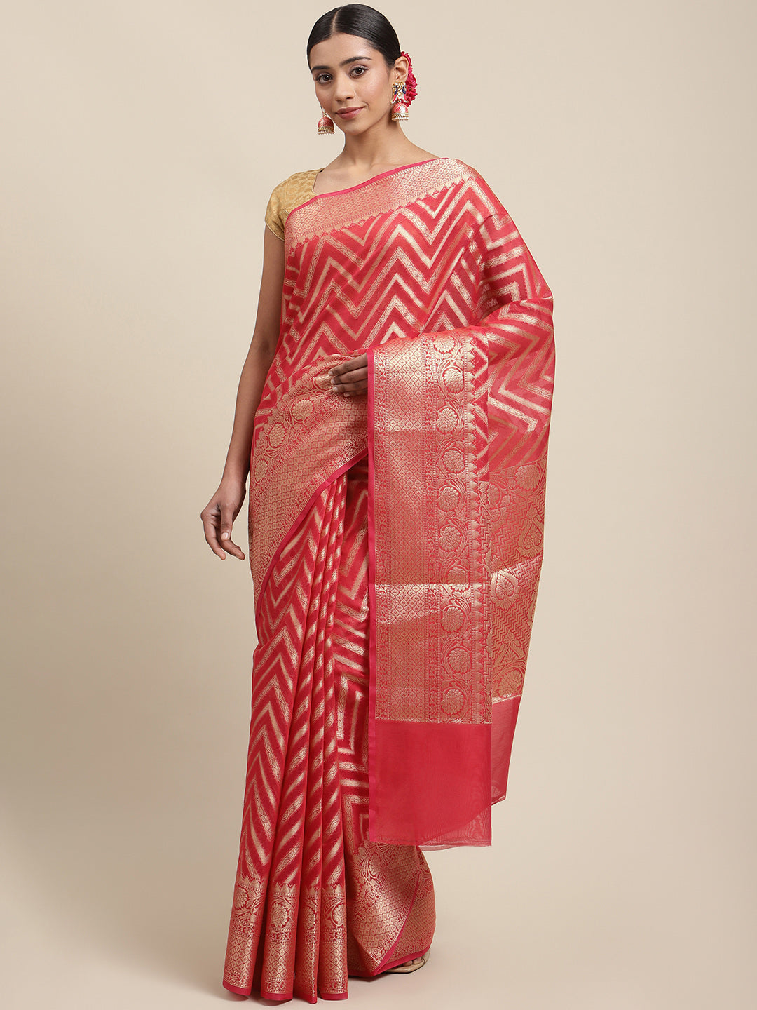 Zari Jaal Cotton Woven Saree