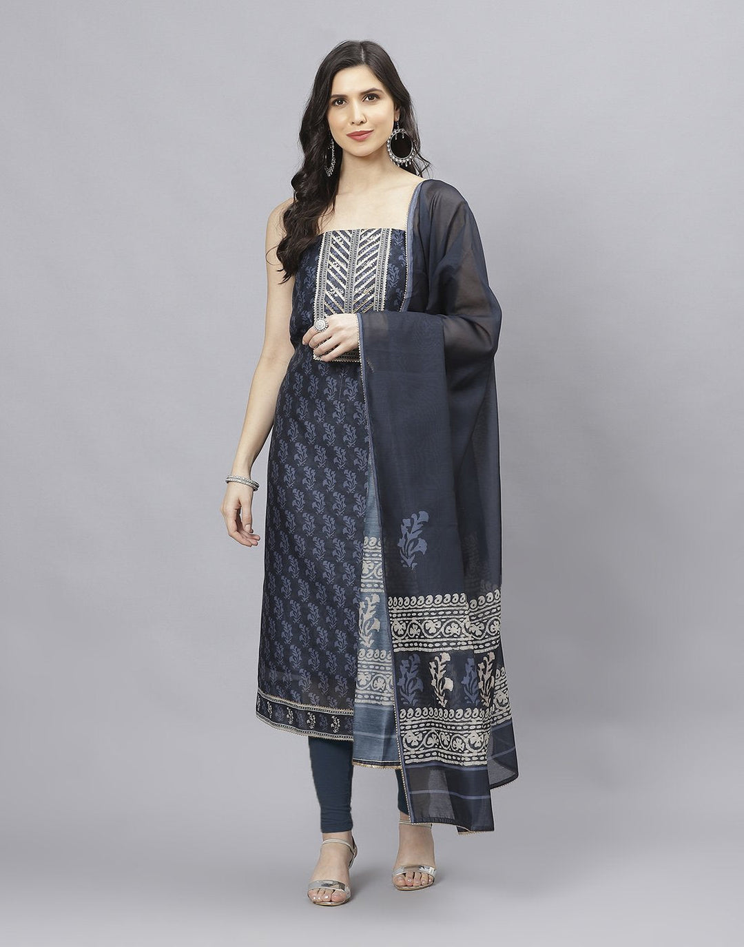 Embroidered Chanderi Suit Piece With Printed Chanderi Dupatta