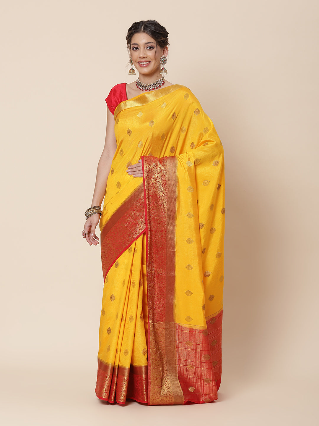 Zari Border Booti Art Handloom Woven Saree