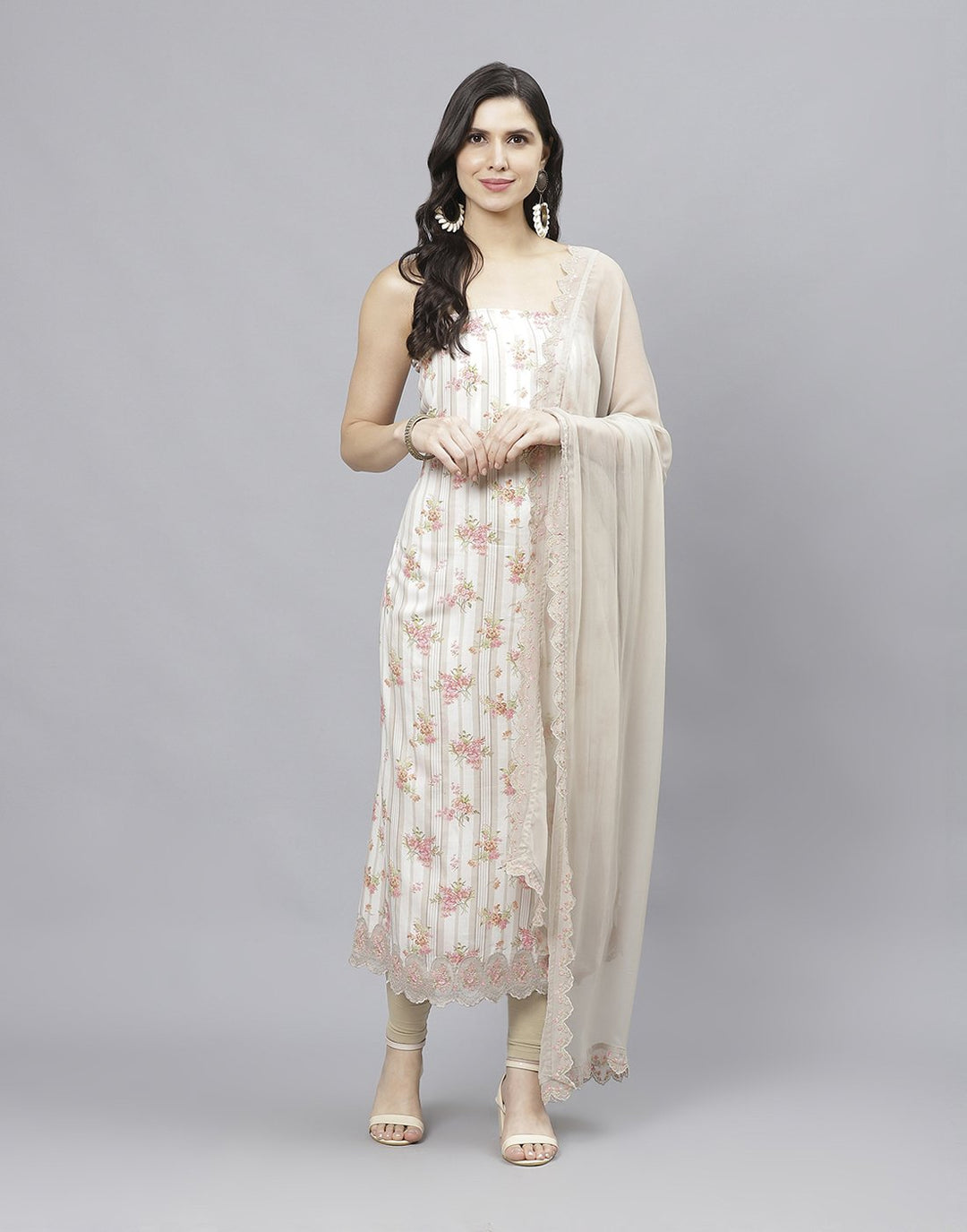 Printed Cotton Suit Piece With Chiffon Dupatta