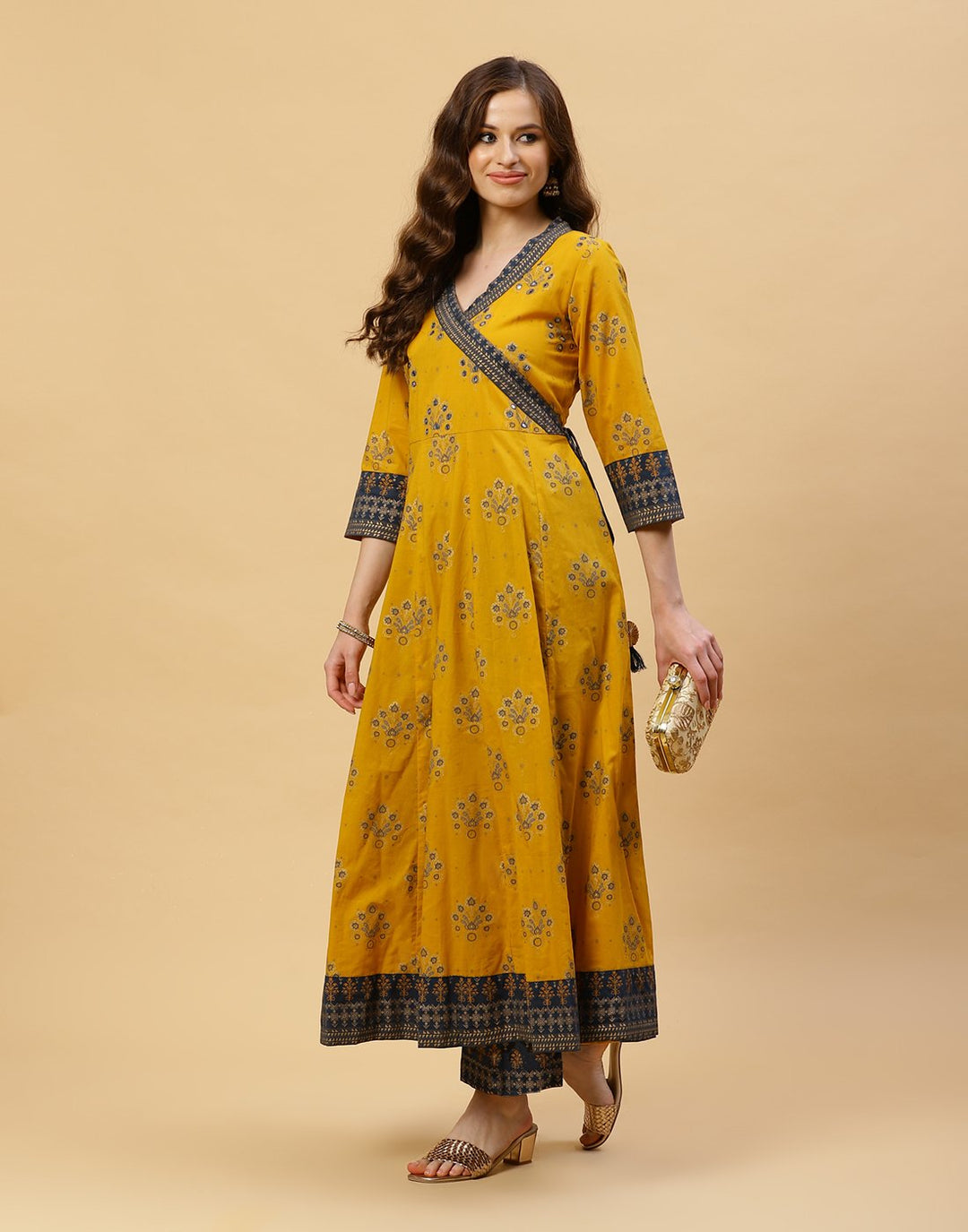 Printed Cotton Angrakha Kurti With Pant