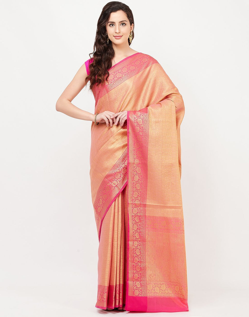 MBZ Meena Bazaar-Mustard Cotton Woven Saree