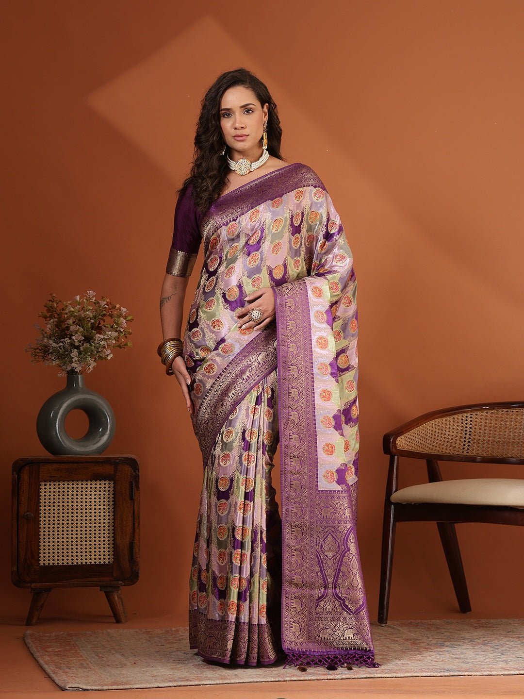 Woven Design Satin Saree