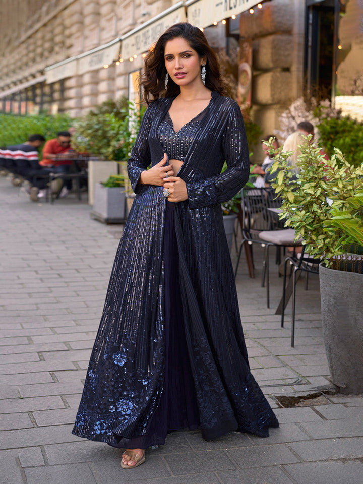 Embroidered Georgette Choli With Plazzo &amp; Jacket