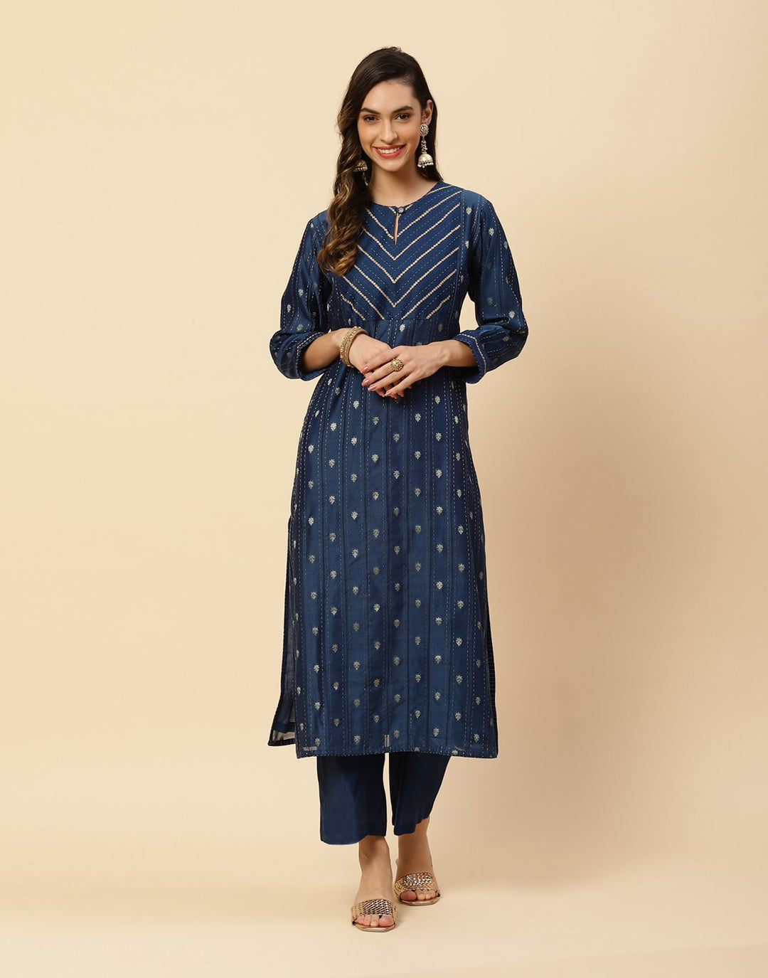 Embroidered Chanderi Kurti With Pant