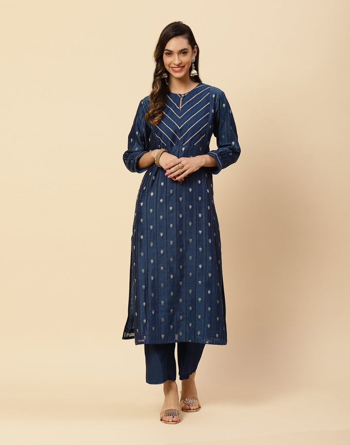 Embroidered Chanderi Kurti With Pant