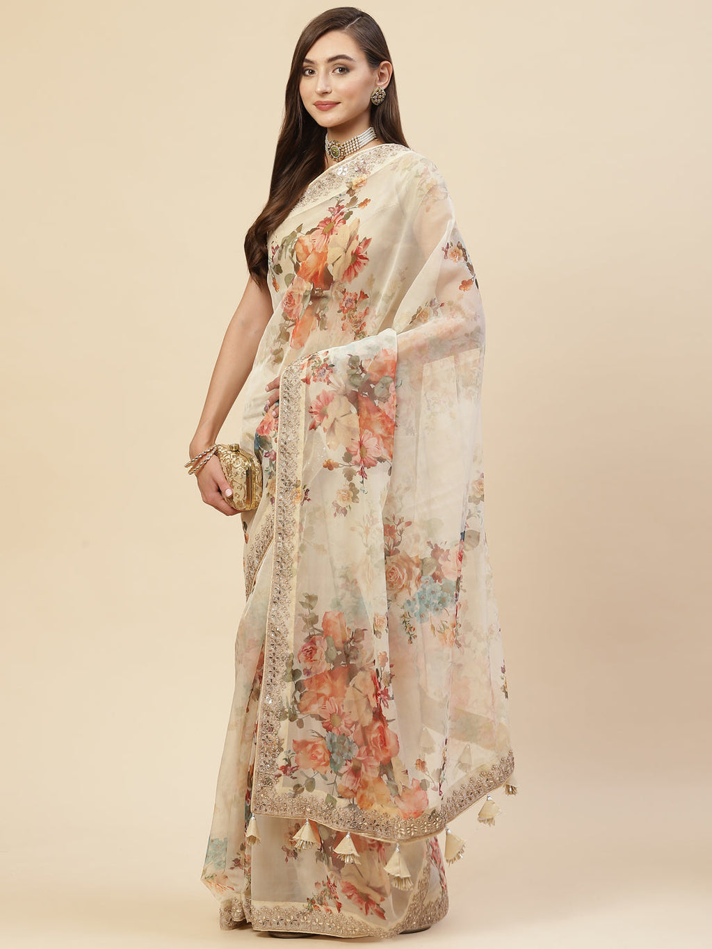 Floral Digital Printed Organza Saree