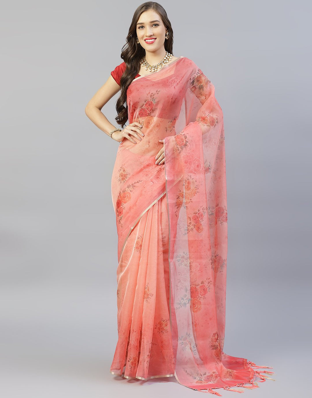 Floral Printed Kora Saree