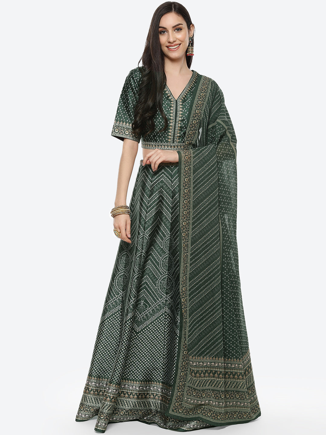Printed Choli With Lehenga & Net Dupatta