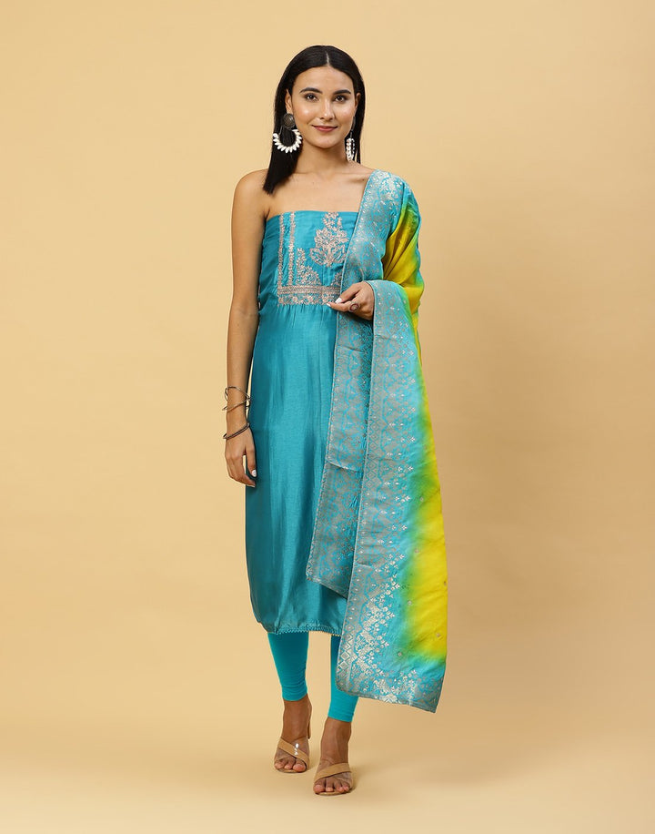 Embroidered Art Handloom Dupion Suit Piece With Banarasi Dupatta