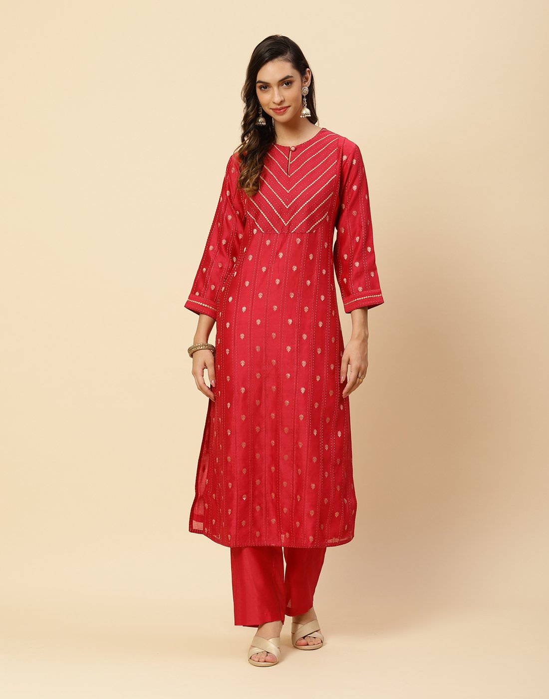 Embroidered Chanderi Kurti With Pant