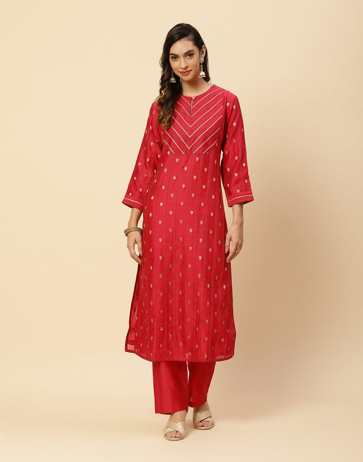 Embroidered Chanderi Kurti With Pant