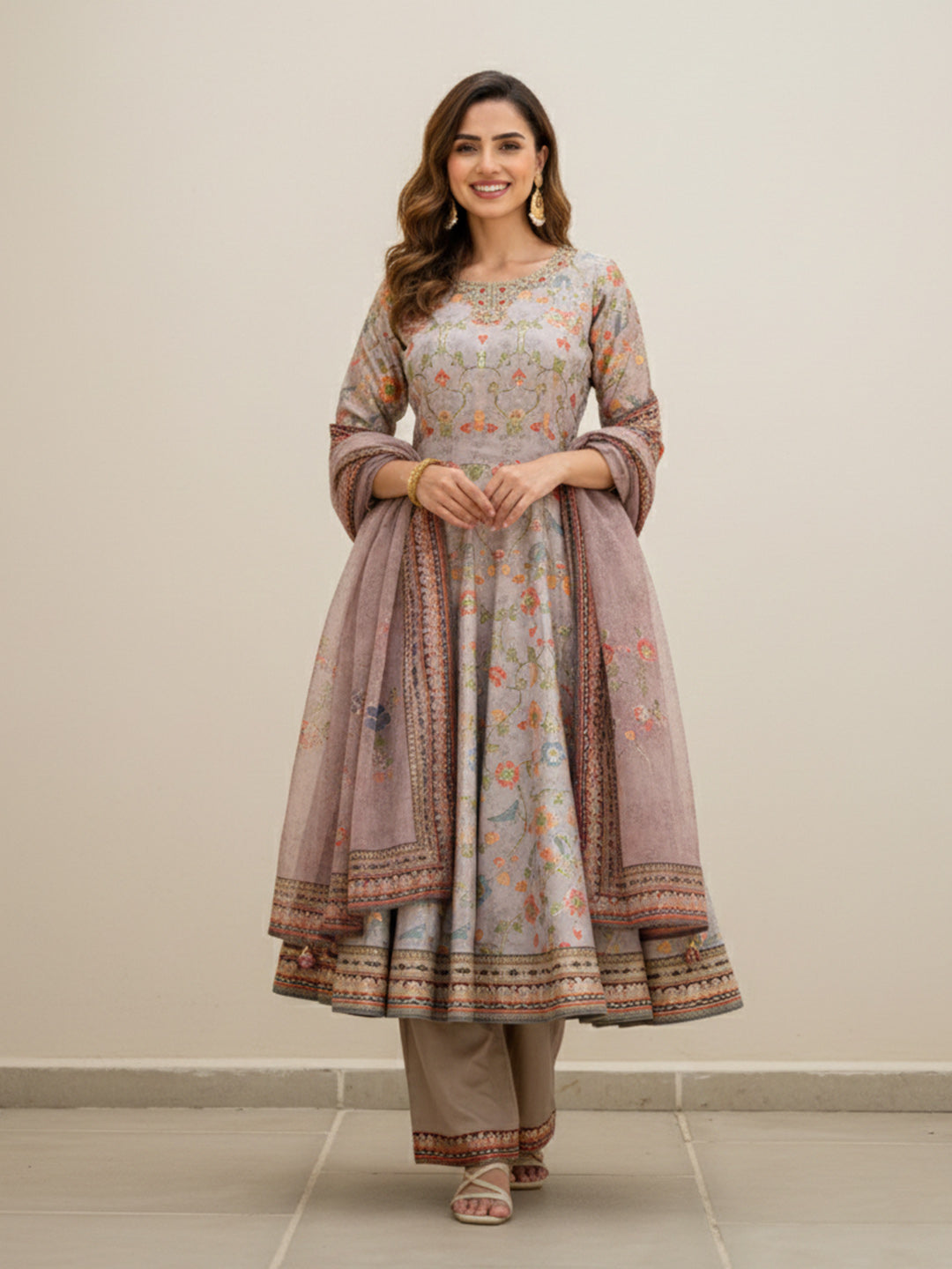 Embroidered Art Silk Kurta With Pant &amp; Dupatta