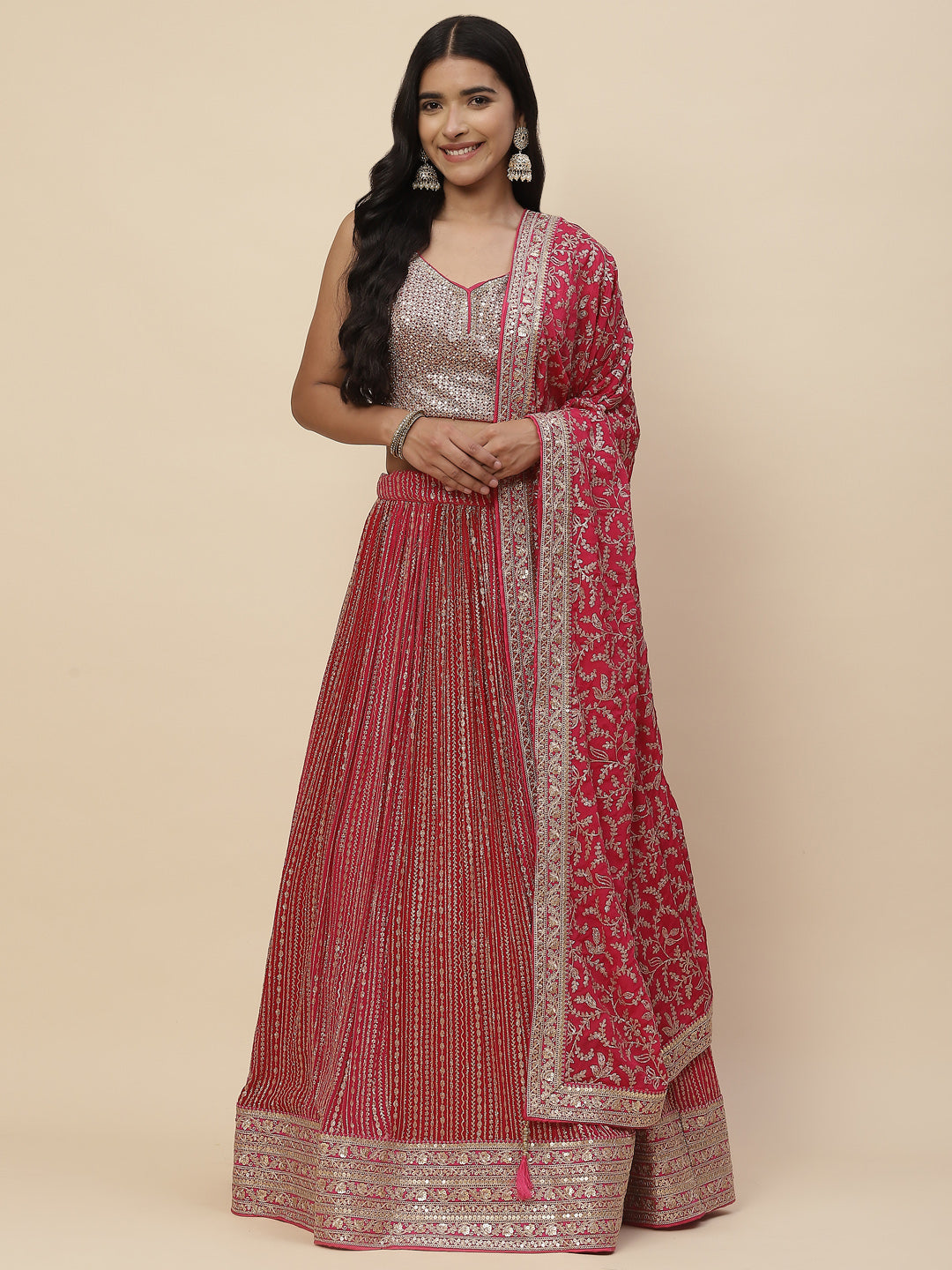 Zari Work Georgette Lehenga With Choli &amp; Dupatta