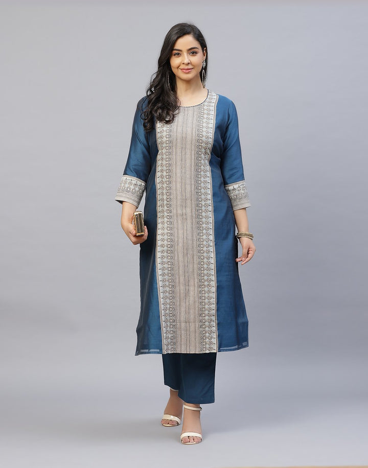 Chanderi Printed Kurti Pant Set
