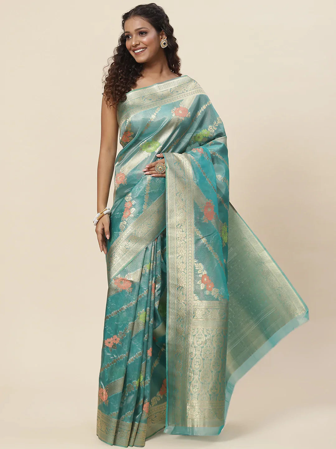 Floral Zari Jaal Handloom Woven Saree