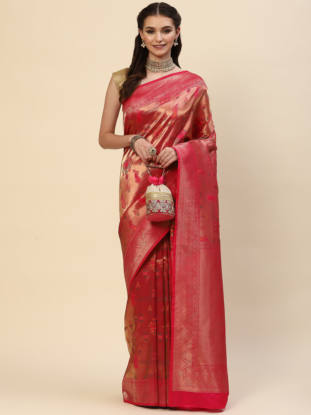 Floral Zari Jaal Handloom Woven Saree