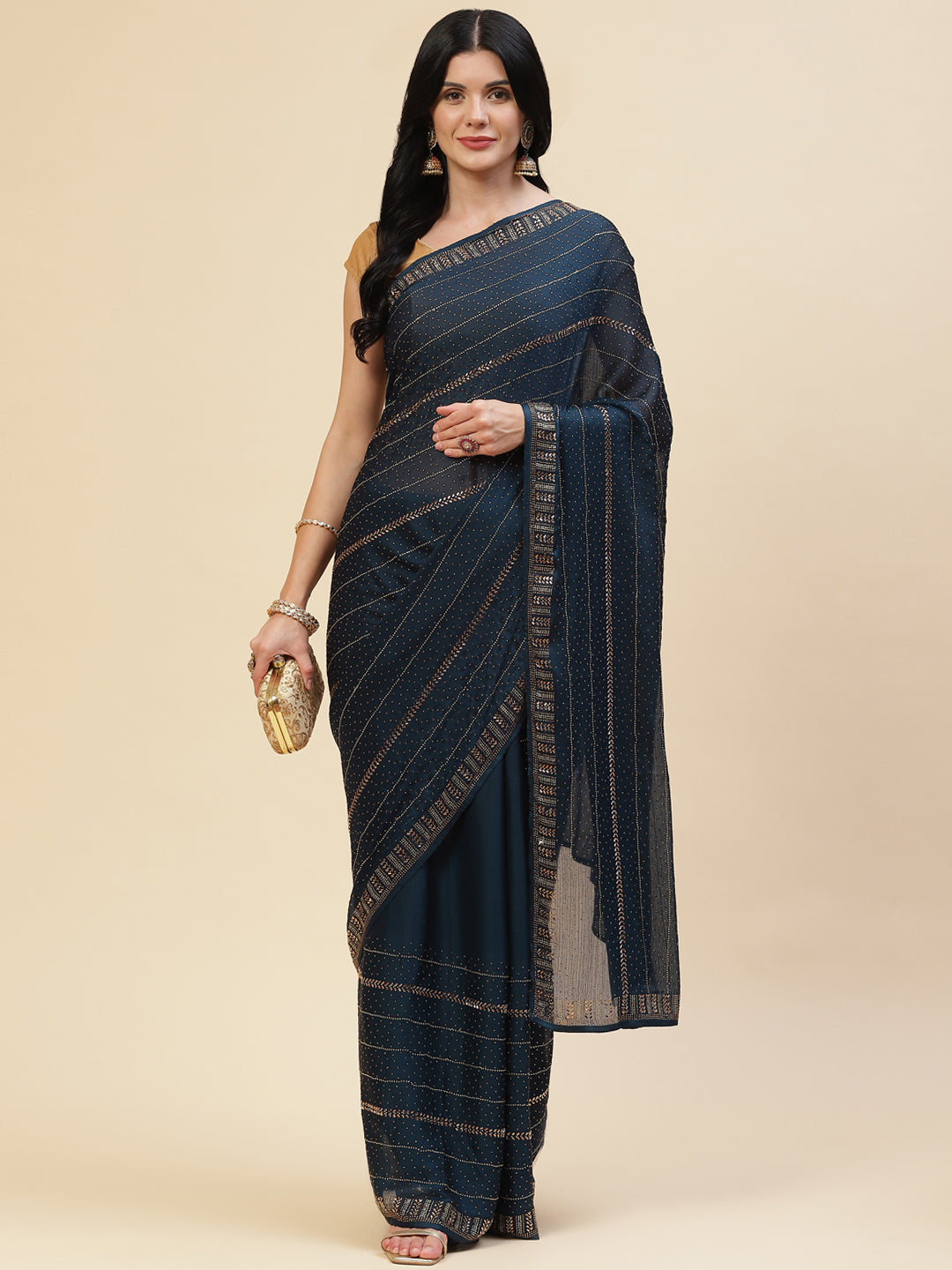 Stone Embroidered Chiffon Saree