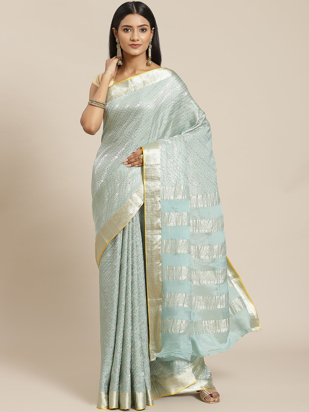 Brocade Zari Jaal Crepe Plain Saree