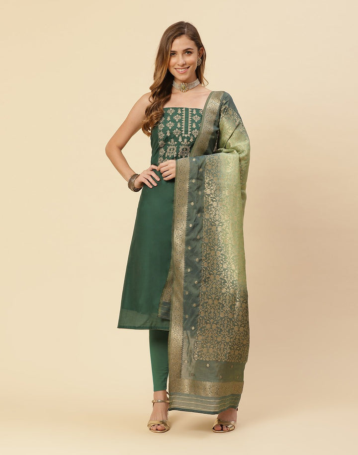 Embroidered AChanderi Suit Piece With Chanderi Banarasi Dupatta