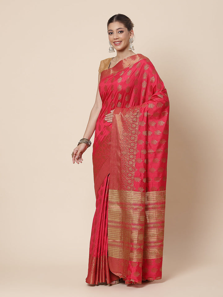 Zari Border Booti Art Handloom Woven Saree