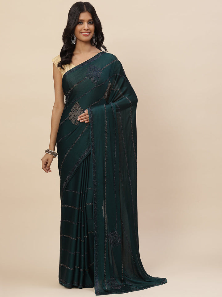 Zari Border Booti Chiffon Plain Saree