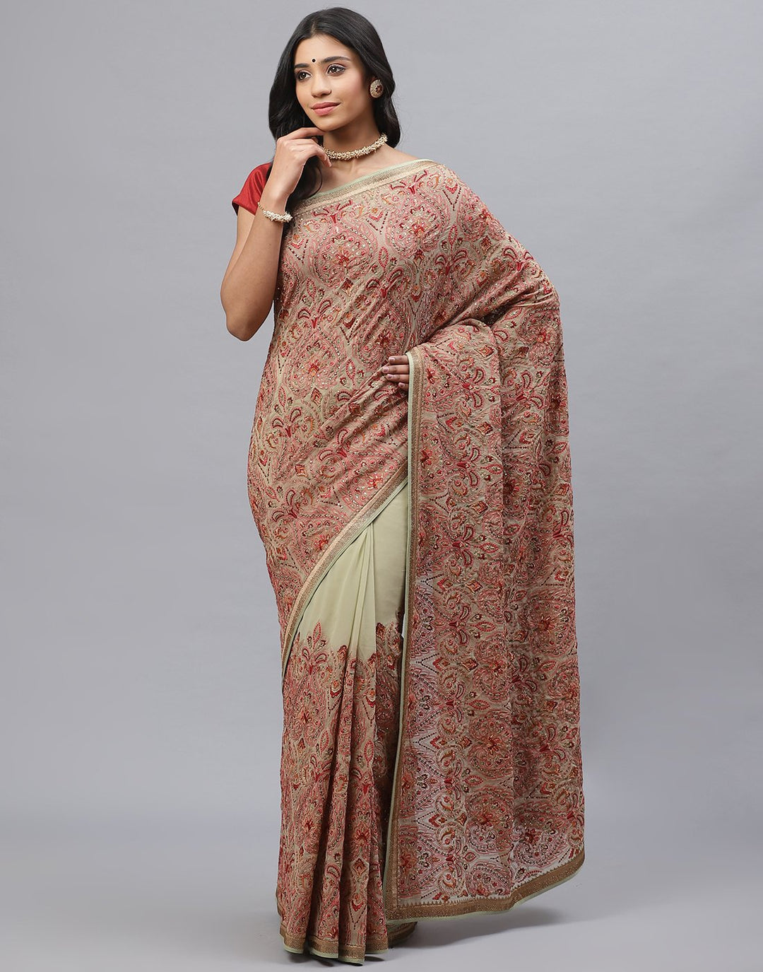 Pure Georgette  Saree with Kashmiri Work