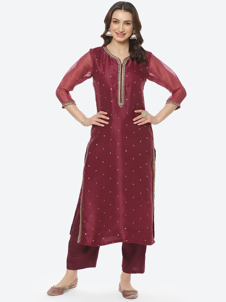 Embroidered Neck Organza Kurti With Pant