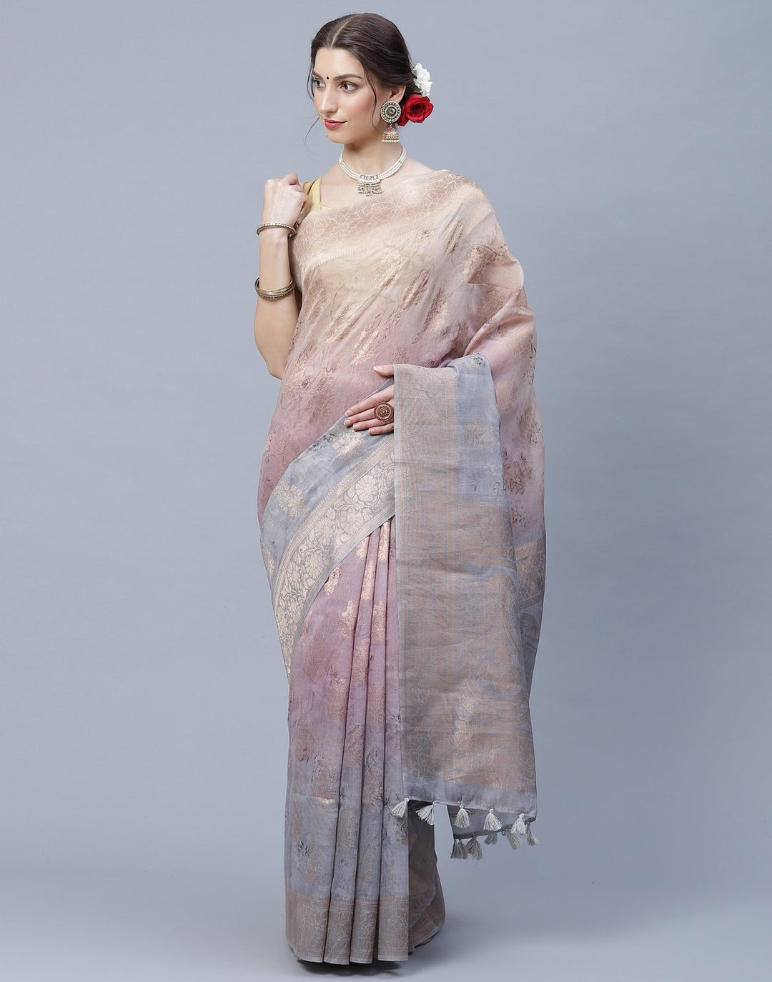 Floral Print Cotton Chanderi Saree
