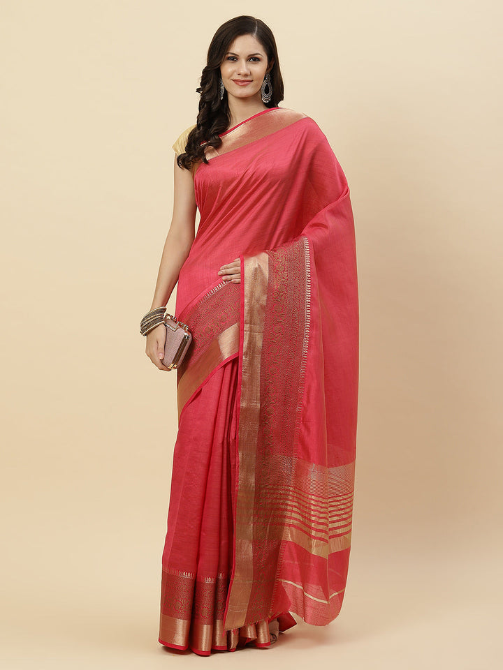 Plain Zari Border Handloom Woven Saree