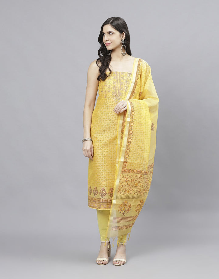 Embroidered Chanderi Suit Piece With Printed Chanderi Dupatta