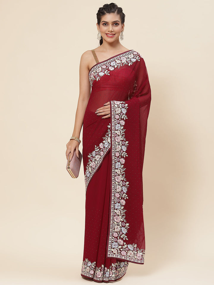 Floral Embroidered Georgette Saree