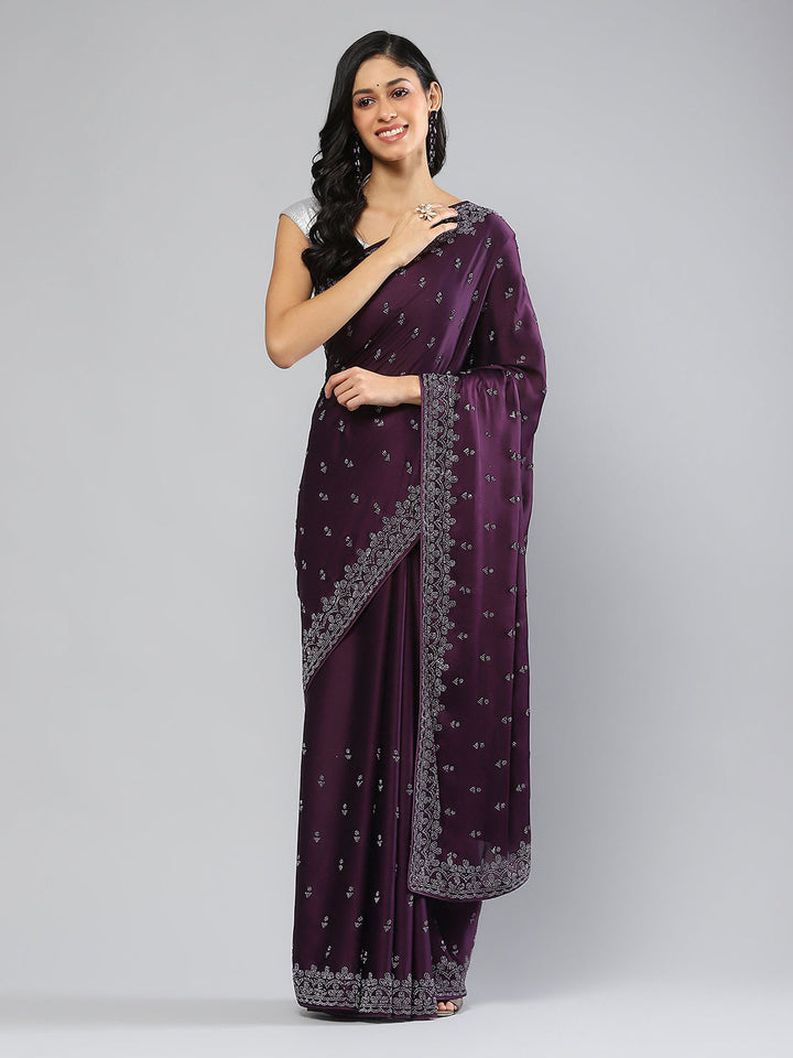 Stone Work Embellished Satin Saree