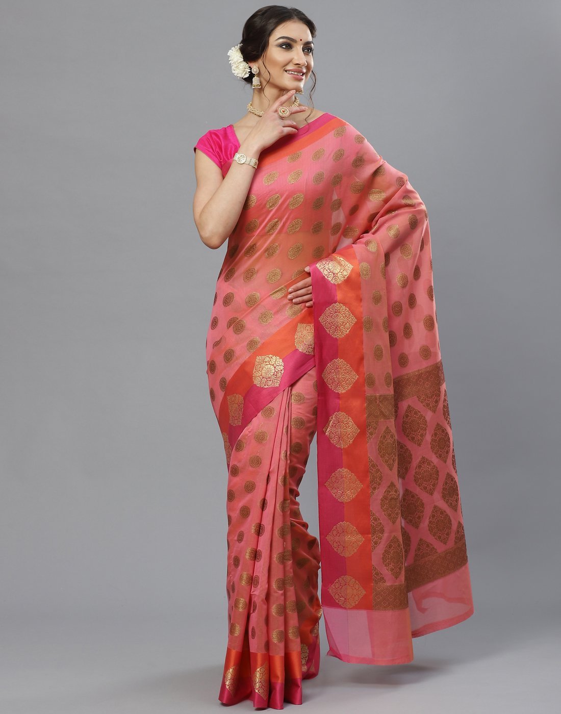 Beige Woven Cotton Saree