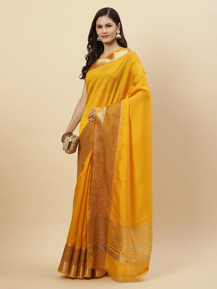 Plain Zari Border Handloom Woven Saree