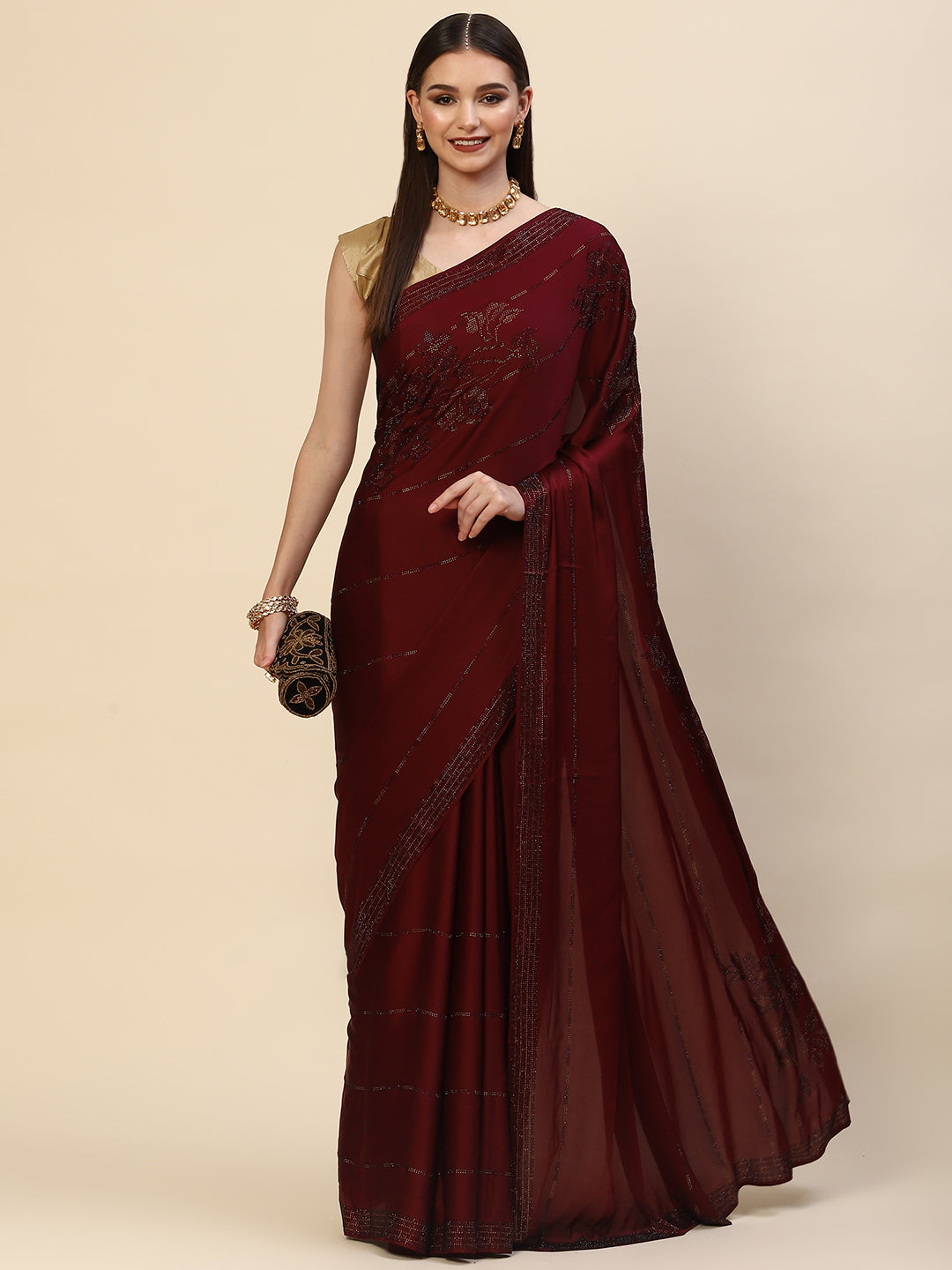 Swarovski Jaal Embroidered Satin Saree