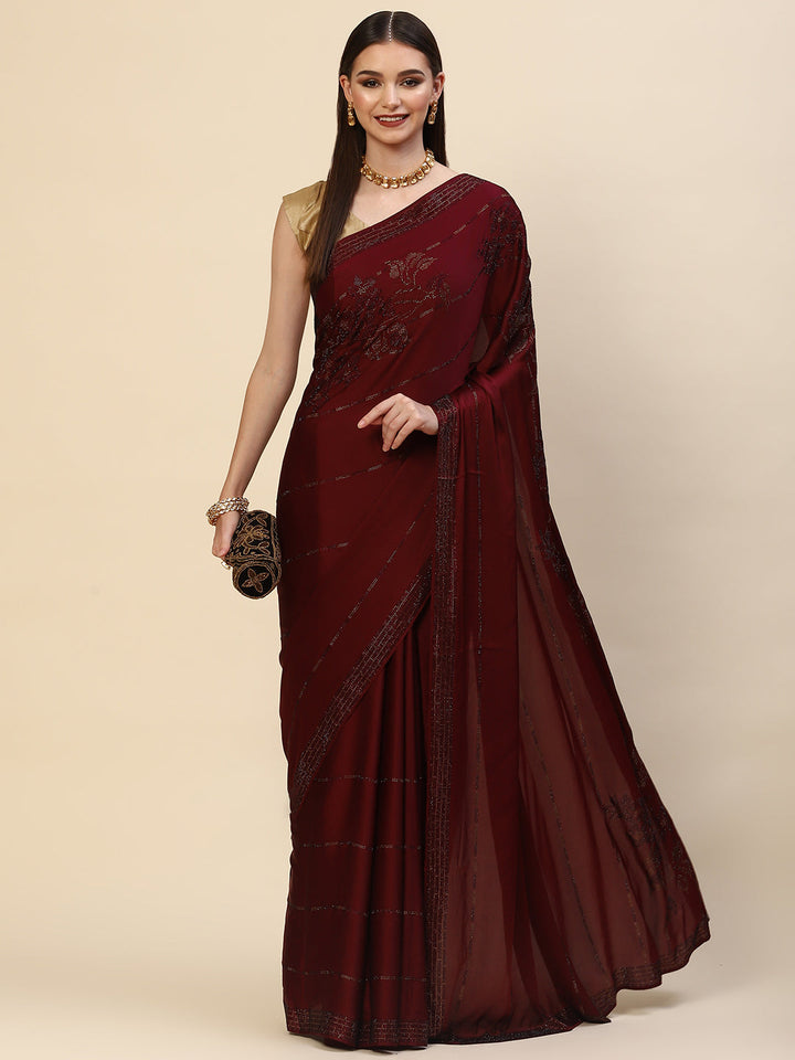Swarovski Jaal Embroidered Satin Saree