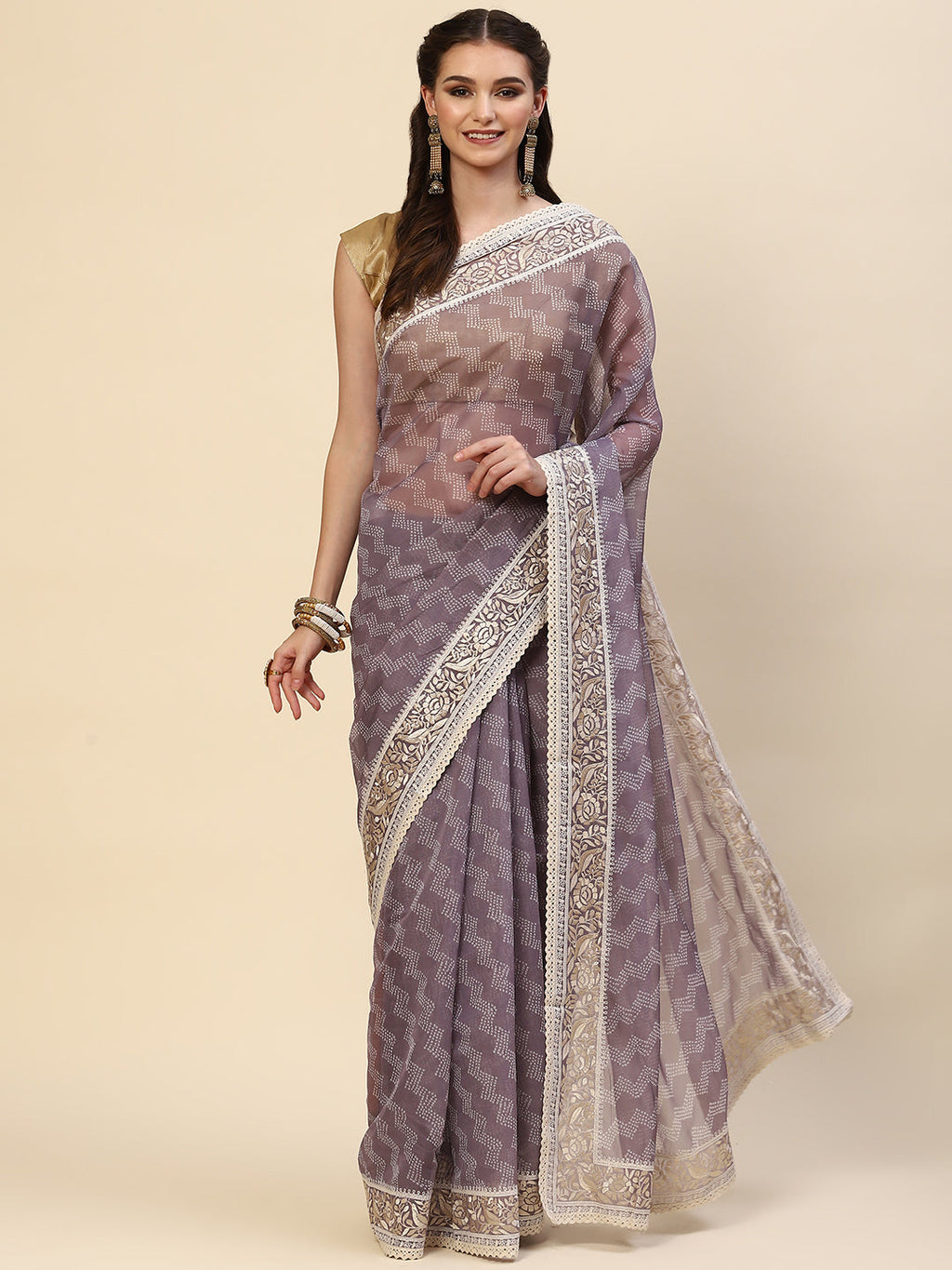 Bandhani Printed Organza Saree