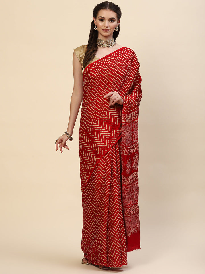 Zig Zag Printed Satin Saree