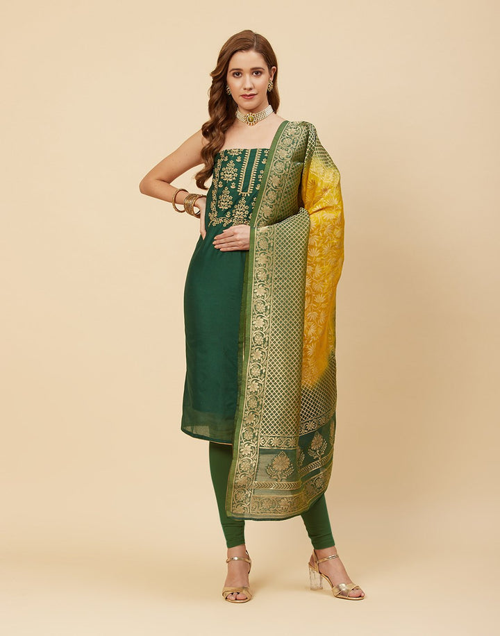 Embroidered Chanderi Suit Piece With Banarasi Dupatta
