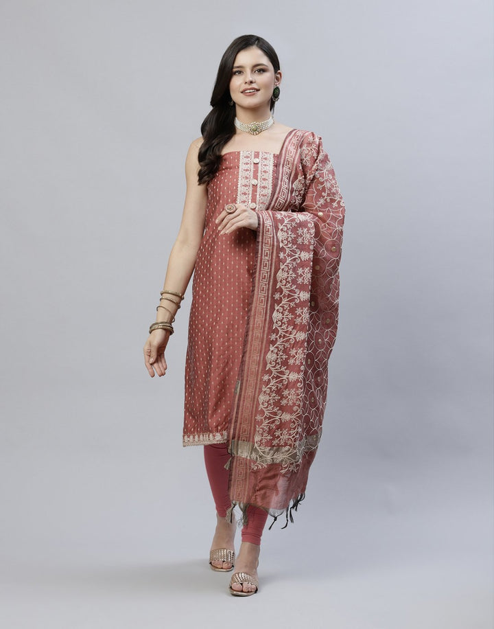 Chanderi Suit Piece With Embroidered Dupatta