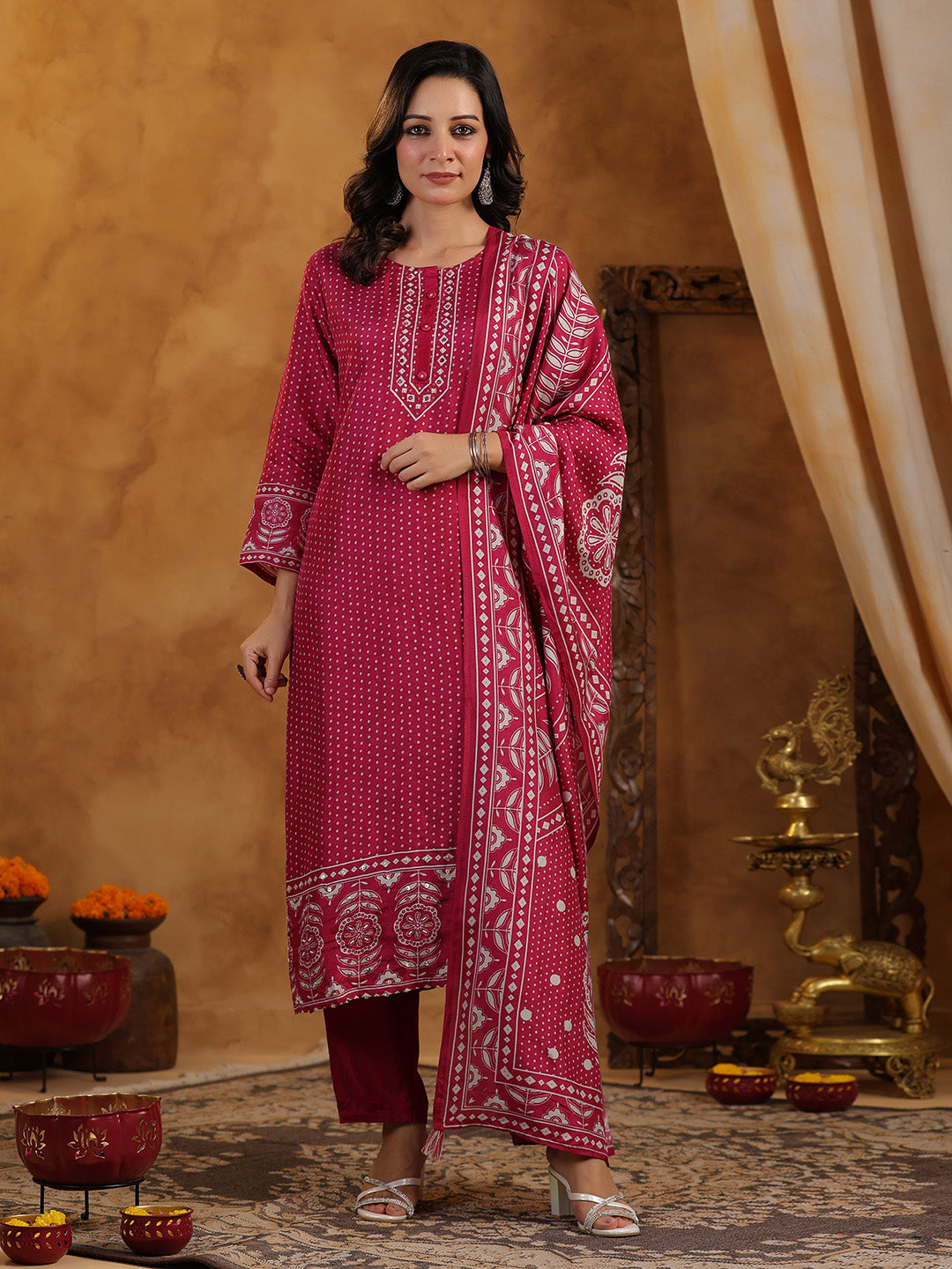 Printed Muslin Kurta With Pants &amp; Dupatta