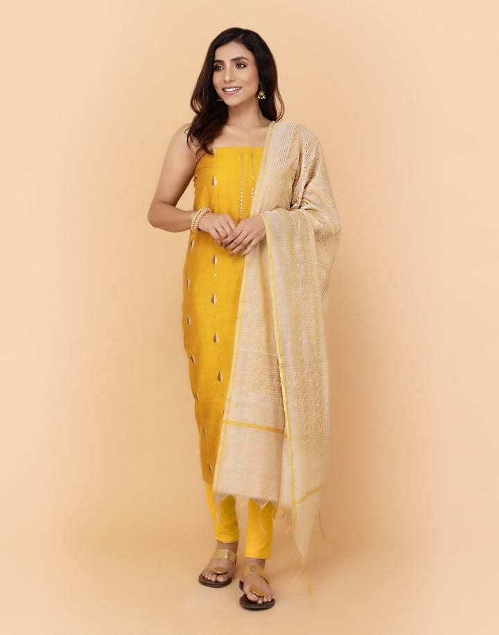 Embroidered Chanderi Suit Piece With Pach Work
