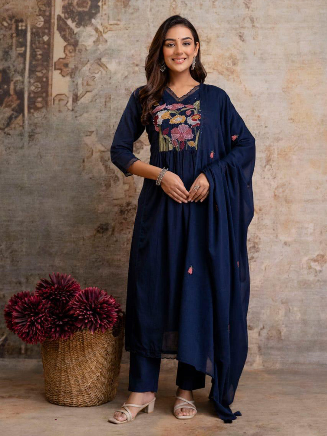 Printed Cotton Kurta With Pant &amp; Dupatta