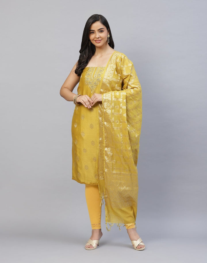Printed Cotton Suit Piece With Embroidered Yoke Detail