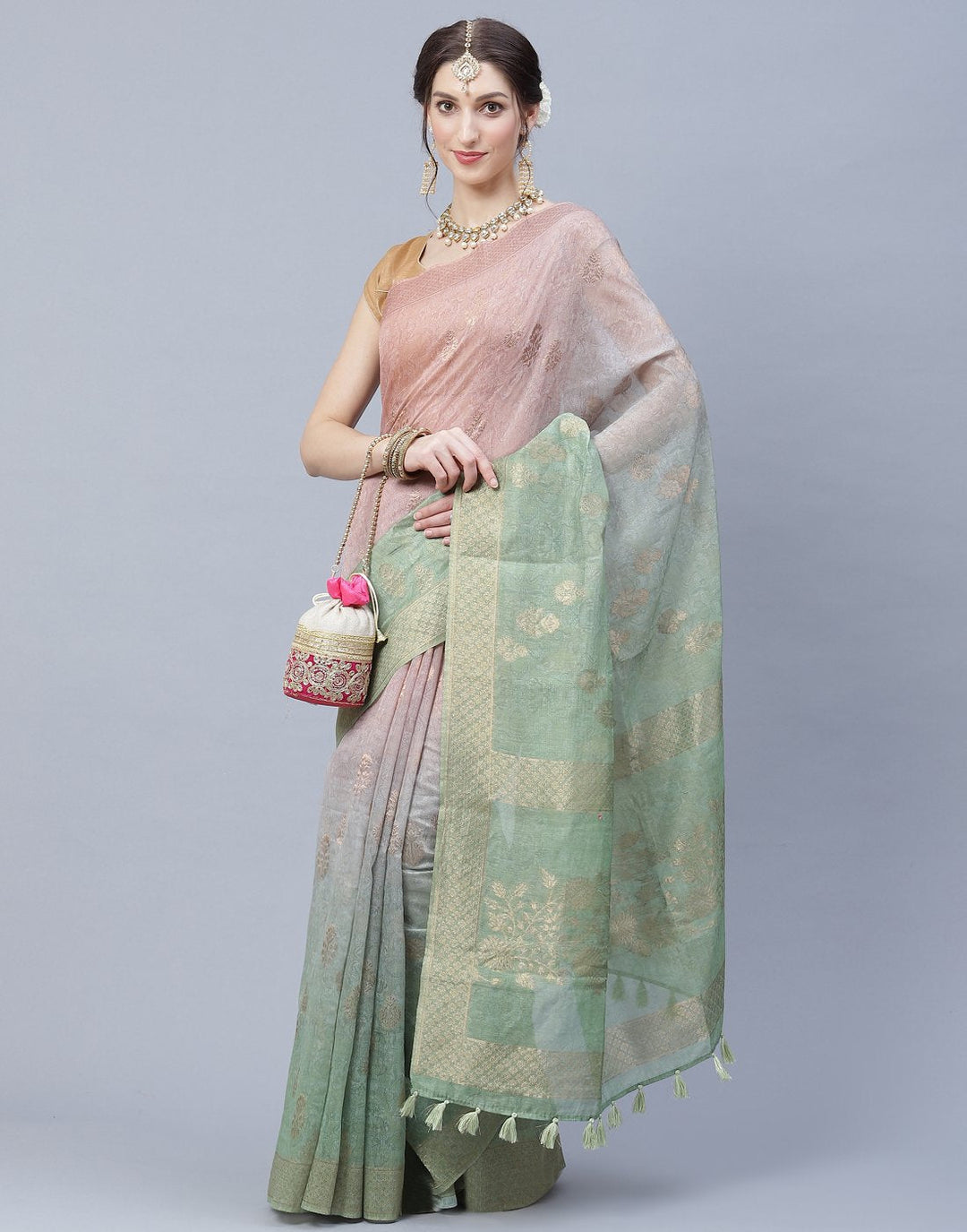 Floral Print Cotton Chanderi Saree