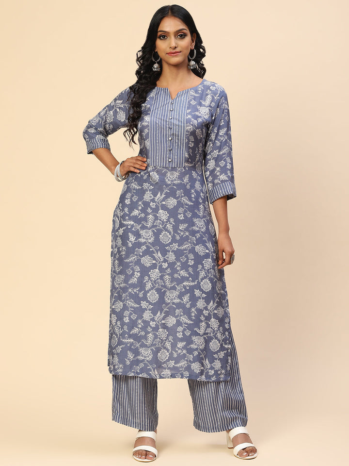 Floral Printed Muslin Kurta With Pants