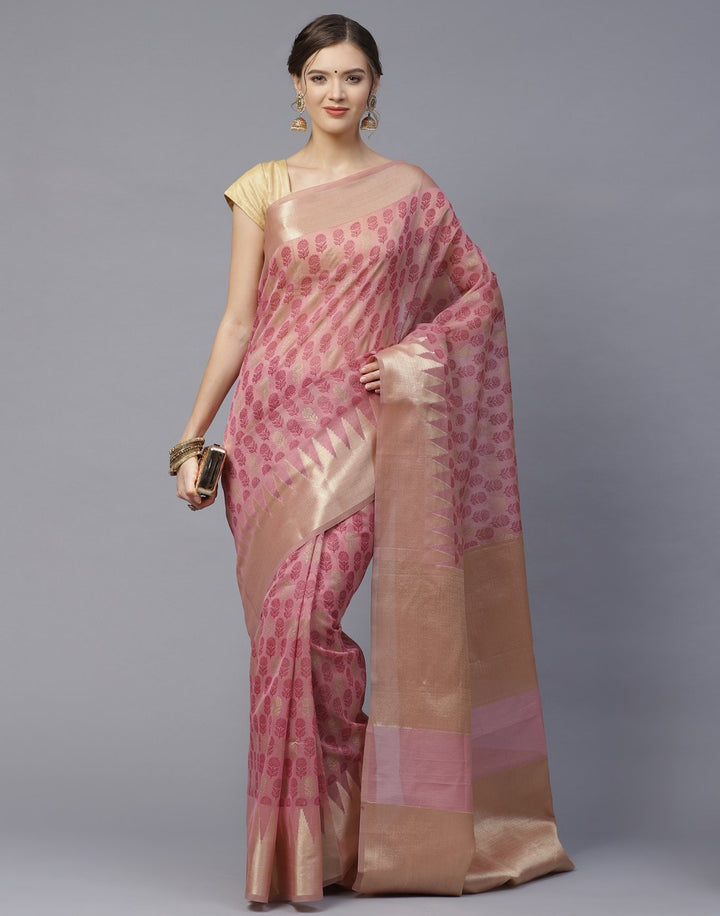Cotton Printed Super Net Saree with Temple Border